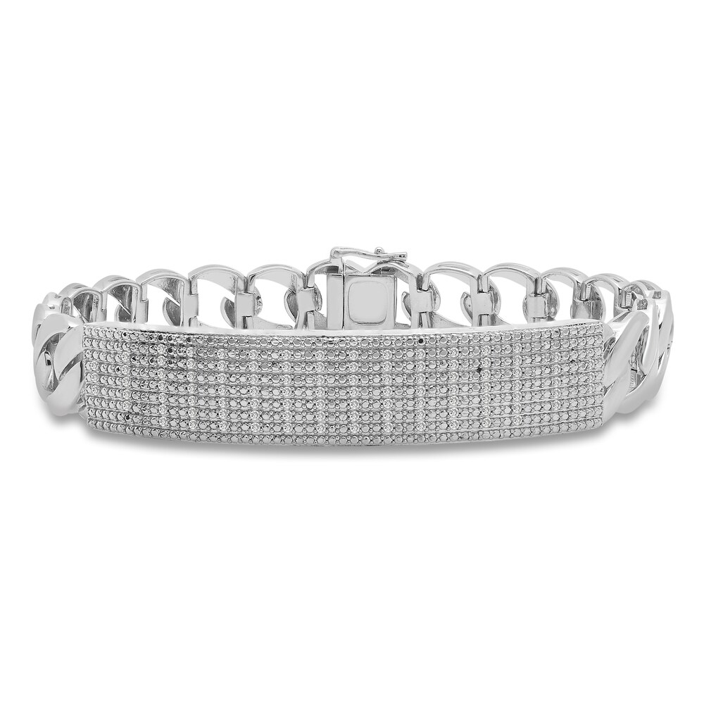 Men's Diamond Curb Link Bracelet 1/2 ct tw Round Sterling Silver 8.25" T0ZDf61n
