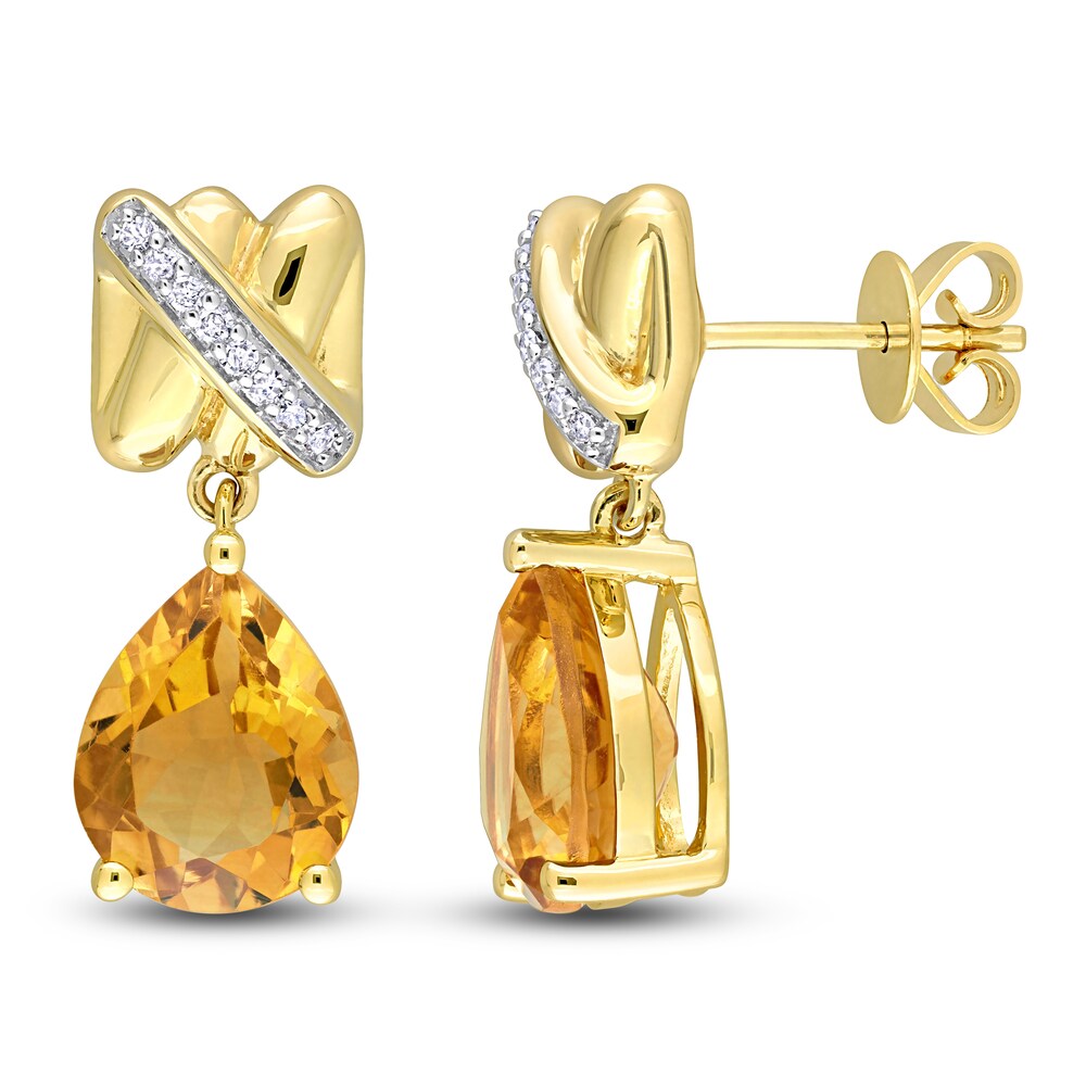 Natural Citrine Dangle Earrings 1/15 ct tw Diamonds 14K Yellow Gold T1Ip2T9Z