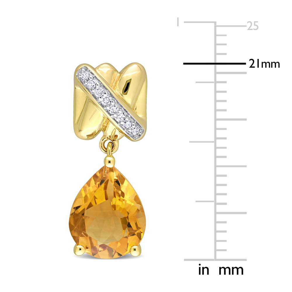 Natural Citrine Dangle Earrings 1/15 ct tw Diamonds 14K Yellow Gold T1Ip2T9Z