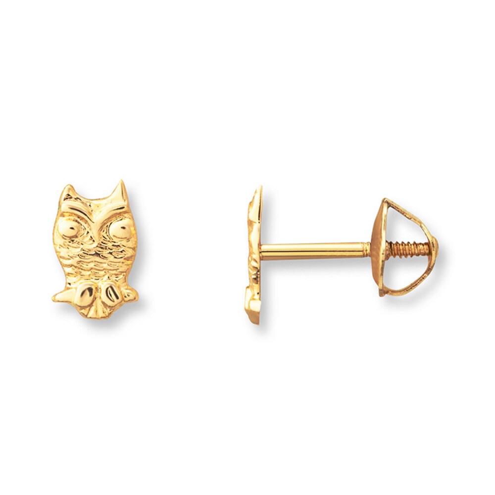 Children\'s Owl Earrings 14K Yellow Gold T1txjTtR