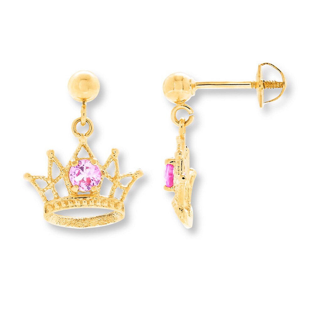 Children\'s Crown Earrings Lab-Created Sapphires 14K Yellow Gold T4lf7pnF