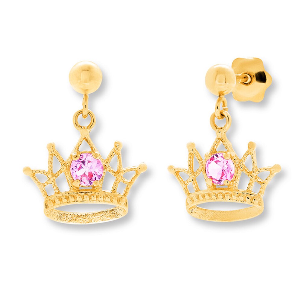 Children\'s Crown Earrings Lab-Created Sapphires 14K Yellow Gold T4lf7pnF