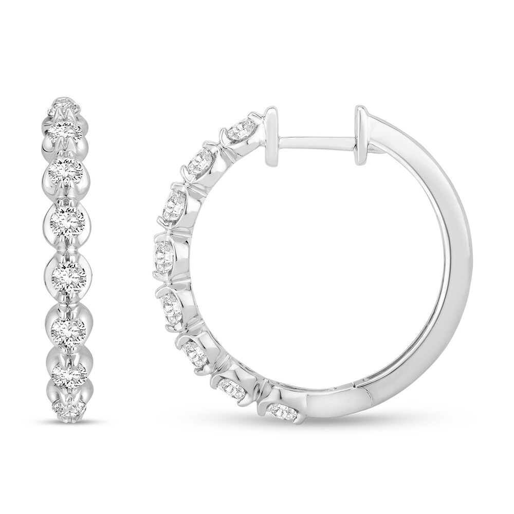 Diamond Hoop Earrings 1-1/2 ct tw Round 18K White Gold T7t5ZR3d