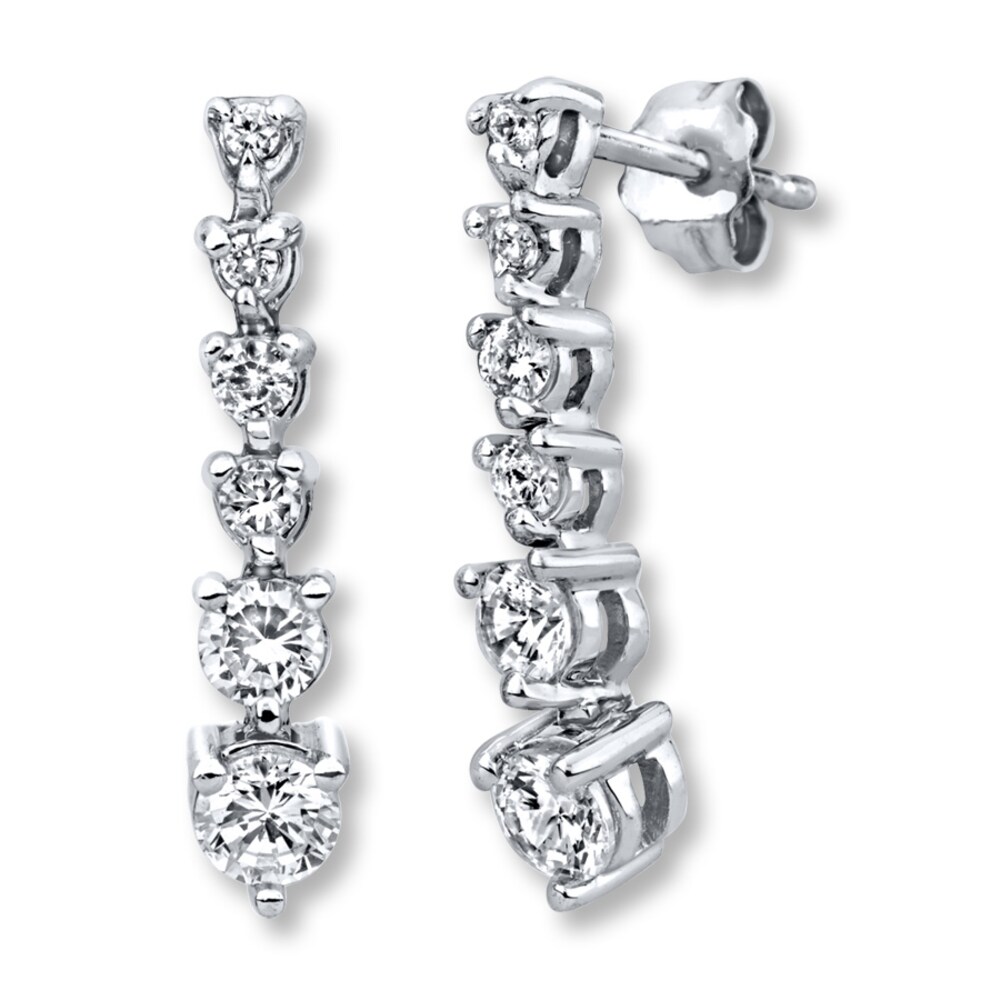 Diamond Dangle Earrings 1 ct tw Round-cut 14K White Gold TCouUUPR