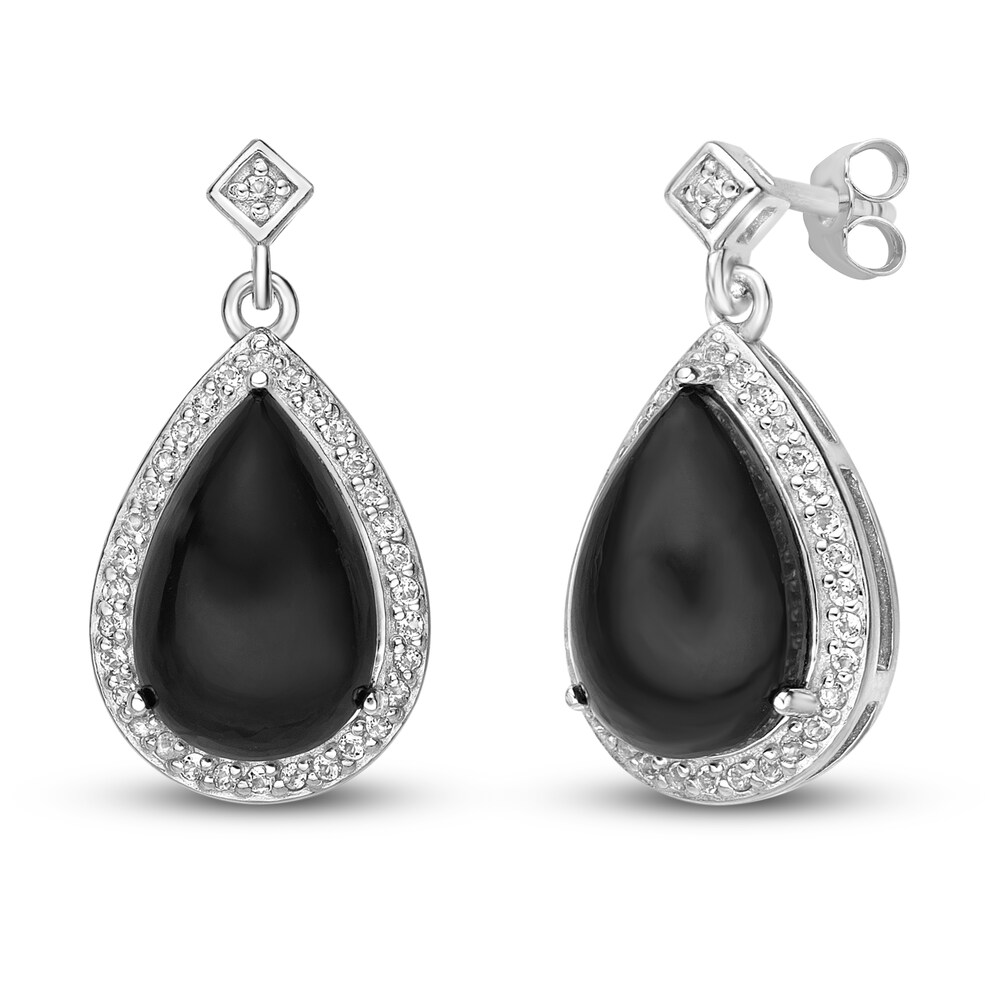 Natural Onyx & Natural White Topaz Drop Earrings Sterling Silver TEN4ysyx