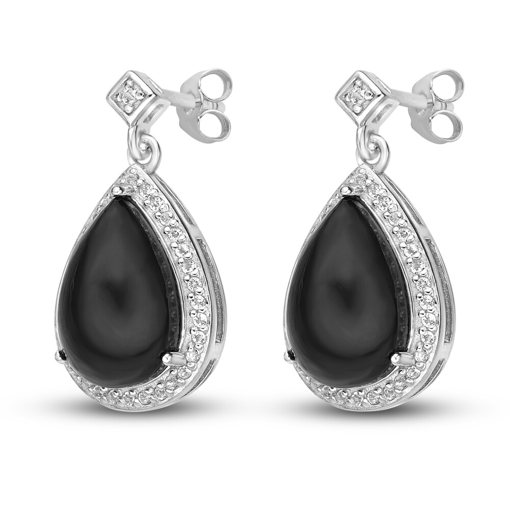Natural Onyx & Natural White Topaz Drop Earrings Sterling Silver TEN4ysyx