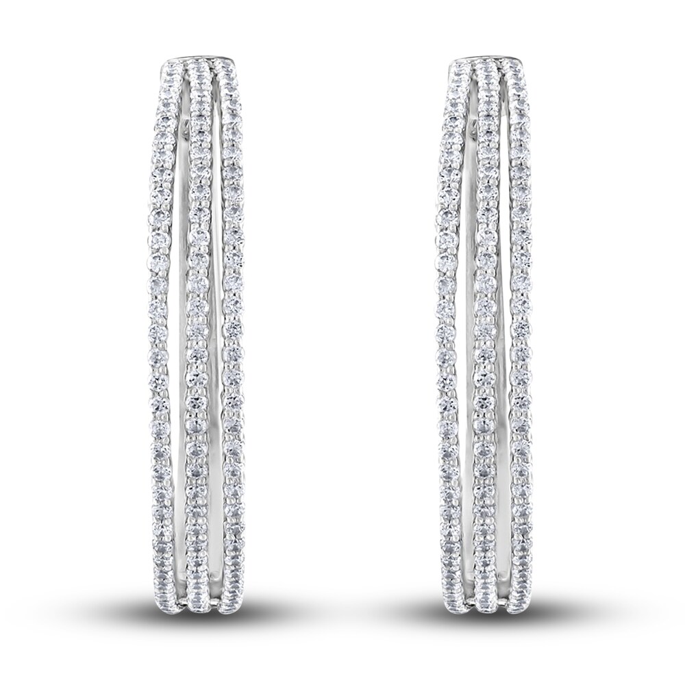 Multi-Row Diamond Hoop Earrings 1-3/4 ct tw Round 14K White Gold TEsOyOdi