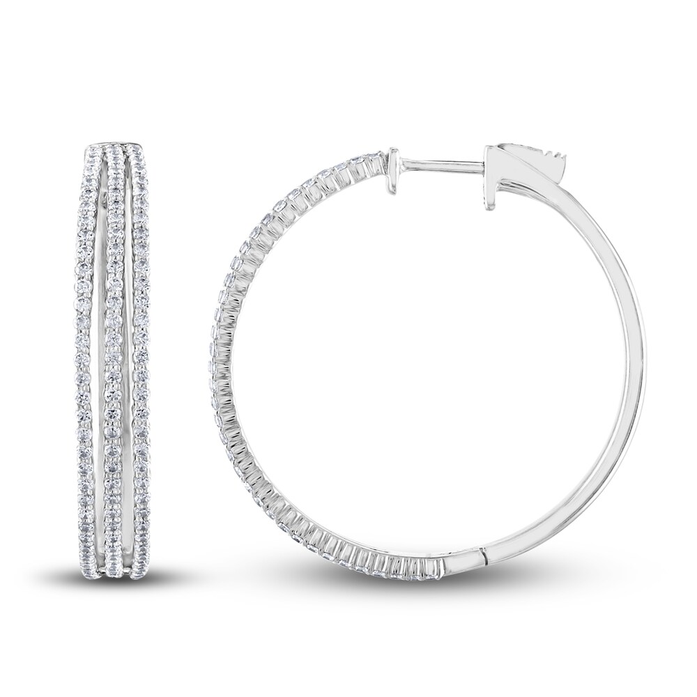 Multi-Row Diamond Hoop Earrings 1-3/4 ct tw Round 14K White Gold TEsOyOdi