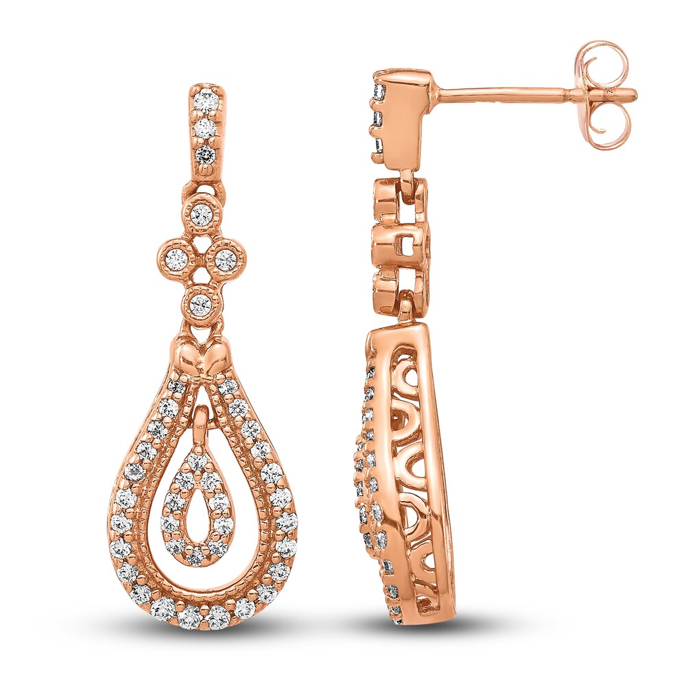 Diamond Dangle Earrings 3/8 ct tw Round 14K Rose Gold TFsKyn6x