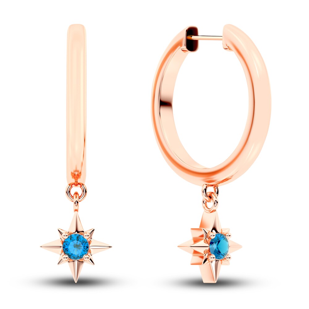 Juliette Maison Natural Blue Zircon Starburst Hoops 10K Rose Gold TI1n68Et