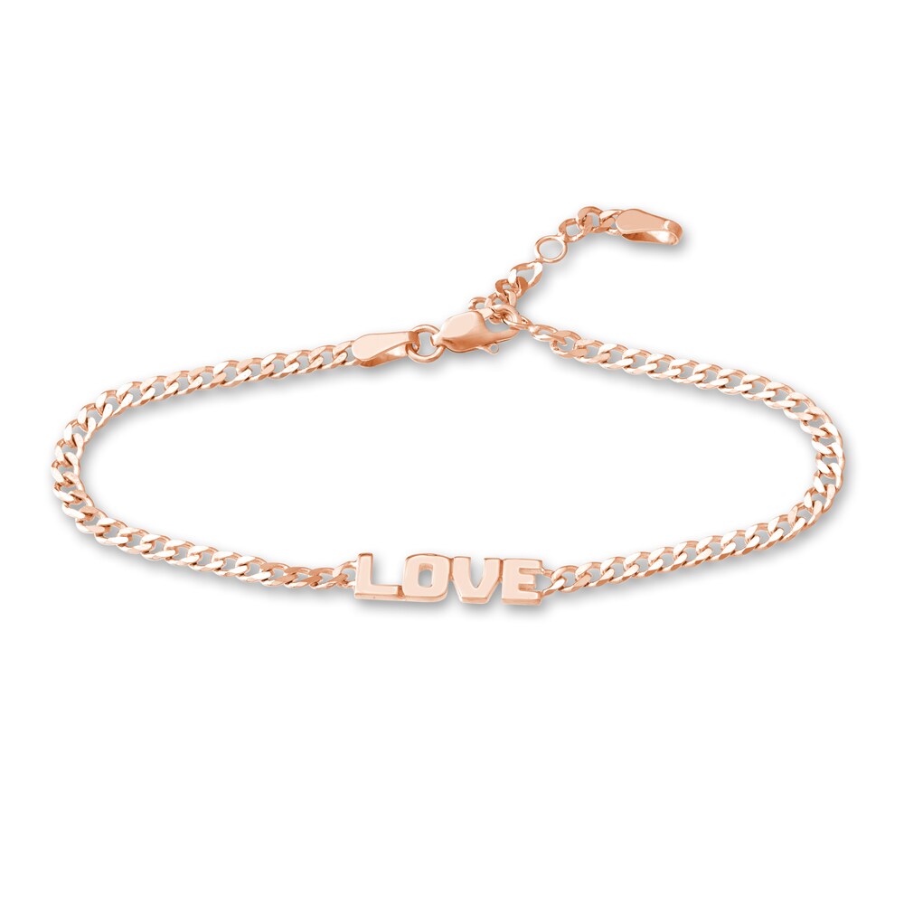 LOVE" Curb Bracelet 14K Rose Gold 6.6" Adj. TQLq4avU