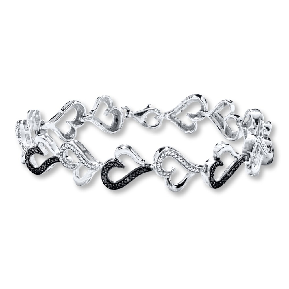 Diamond Heart Bracelet 1/10 ct tw Black/White Sterling Silver TUQWvkMF