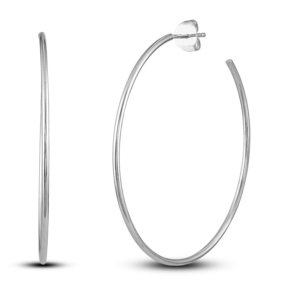 Round Wire Hoop Earrings 14K White Gold 40mm TWL0rdIO