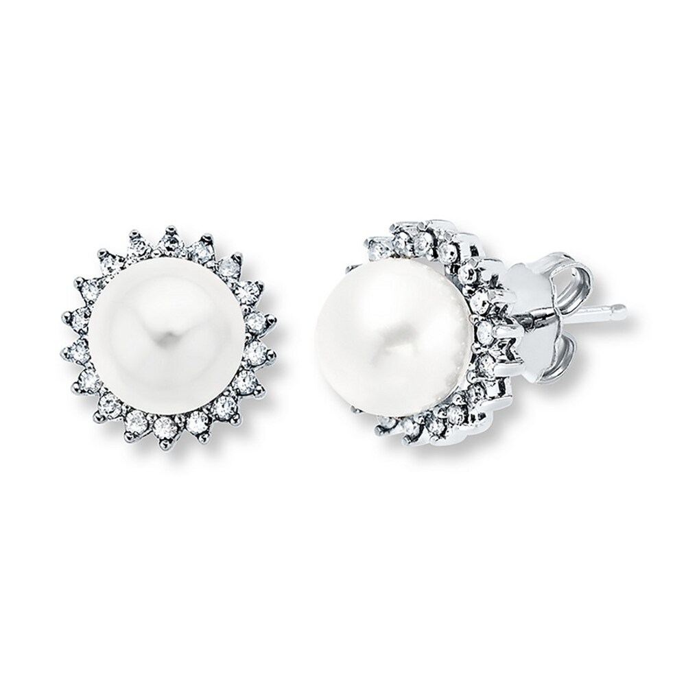 Cultured Pearl Earrings 1/4 ct tw Diamonds Sterling Silver TWQCkqya