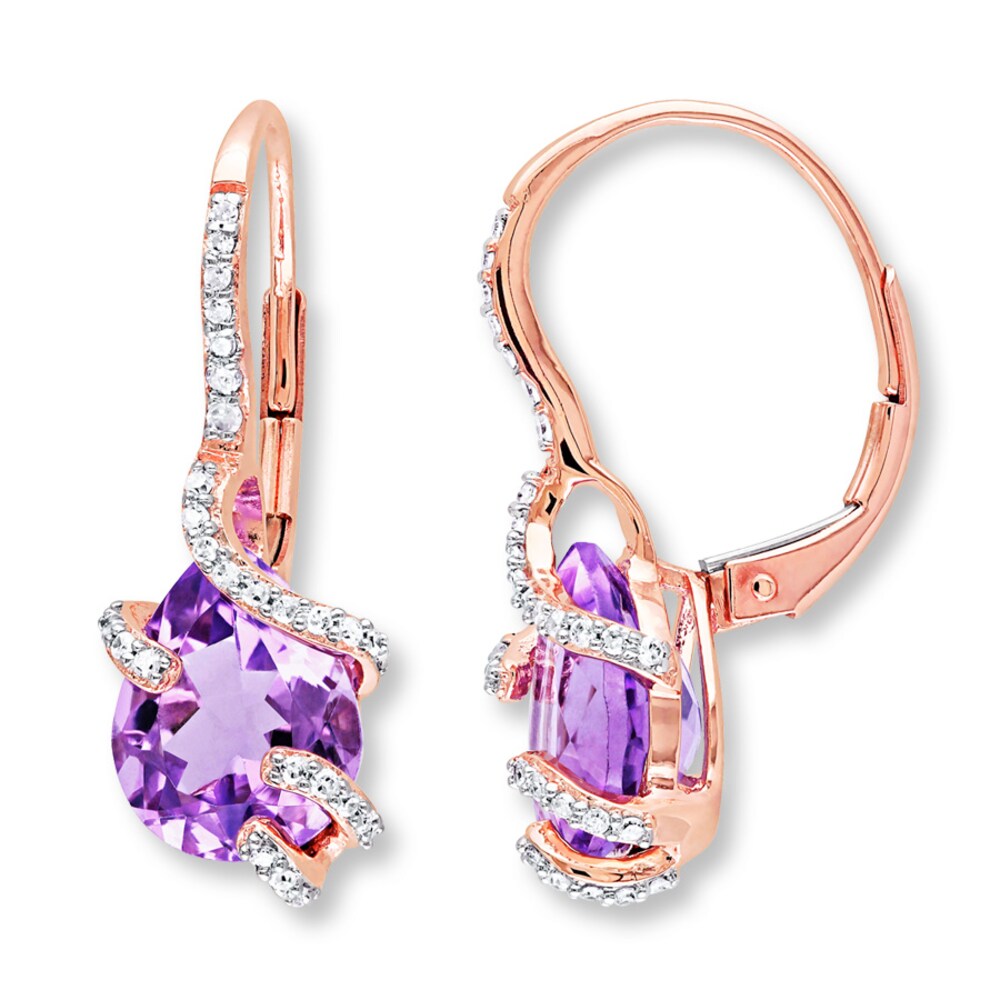 Amethyst Earrings 1/5 ct tw Diamonds 10K Rose Gold TZXhsReb