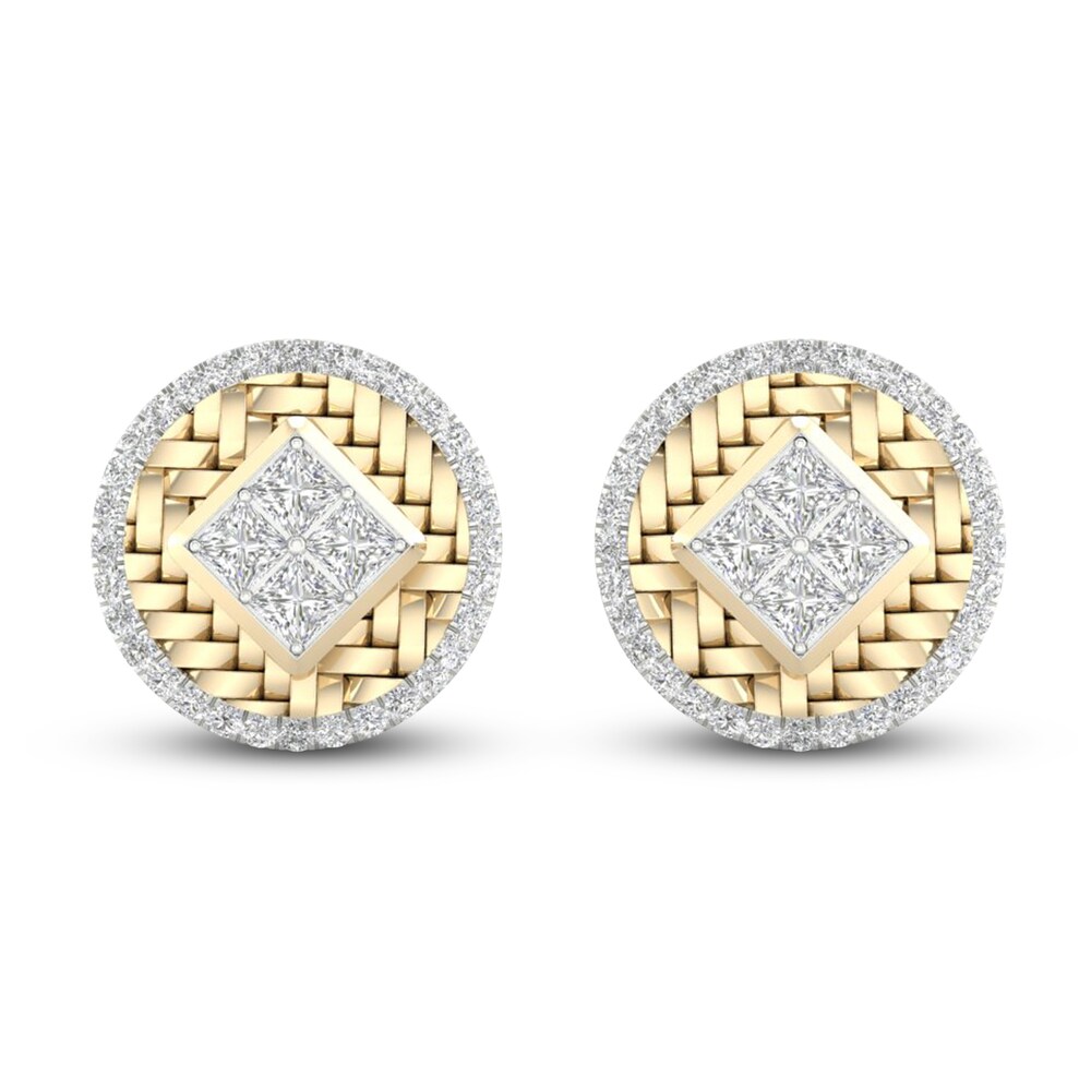 Men's Diamond Stud Earrings 1/2 ct tw Princess/Round 10K Yellow Gold Te01kNy8
