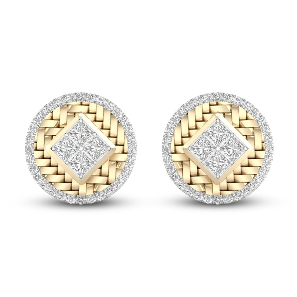 Men\'s Diamond Stud Earrings 1/2 ct tw Princess/Round 10K Yellow Gold Te01kNy8