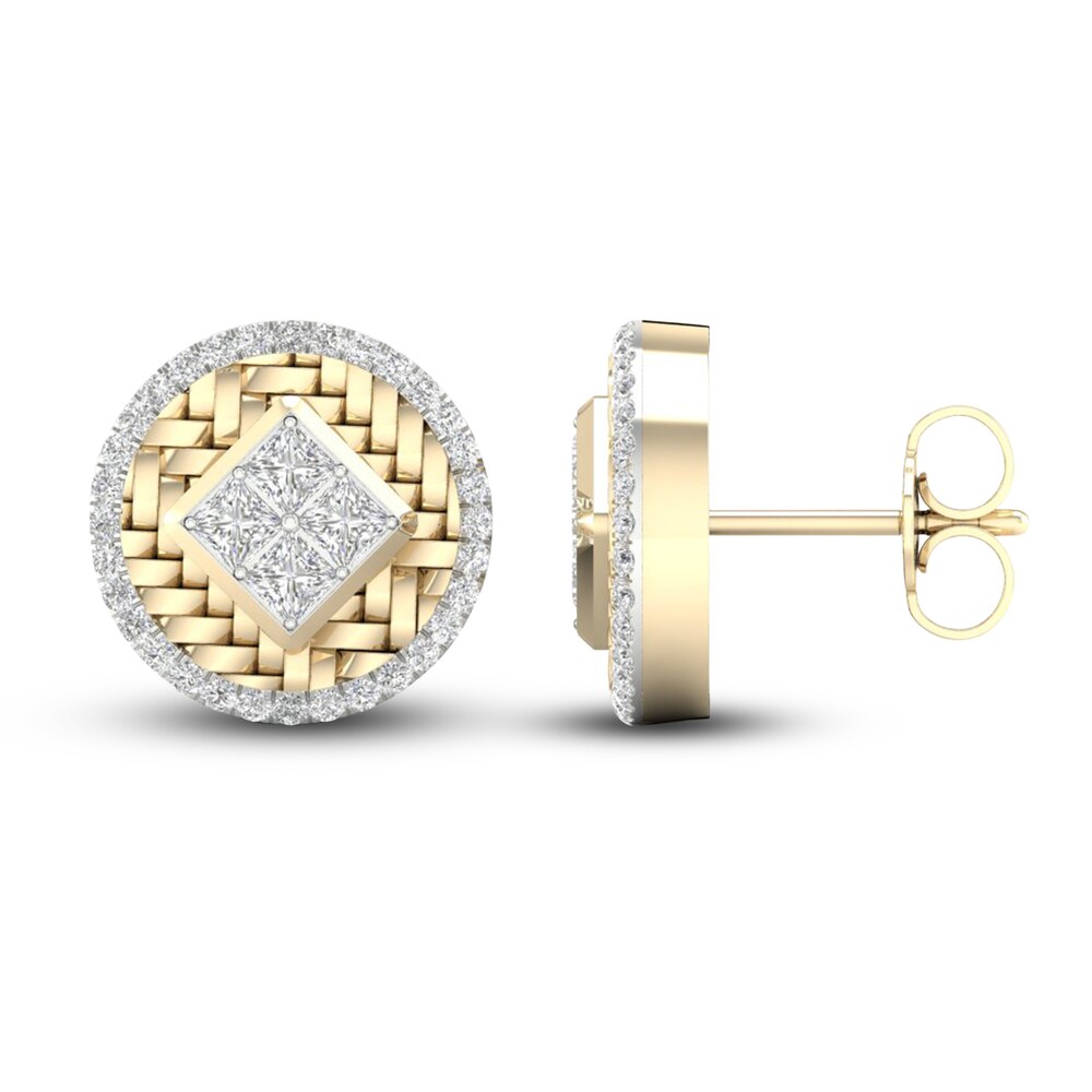 Men\'s Diamond Stud Earrings 1/2 ct tw Princess/Round 10K Yellow Gold Te01kNy8