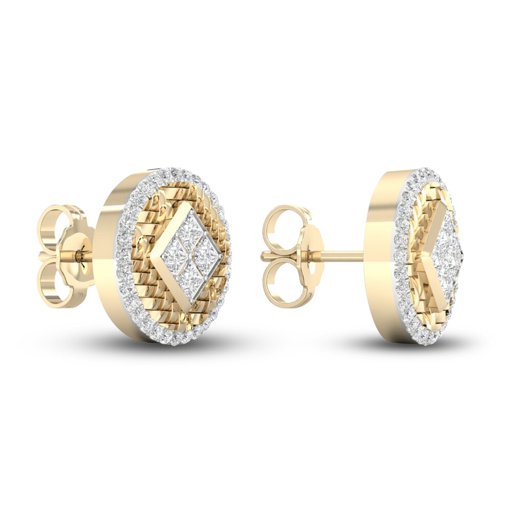 Men\'s Diamond Stud Earrings 1/2 ct tw Princess/Round 10K Yellow Gold Te01kNy8