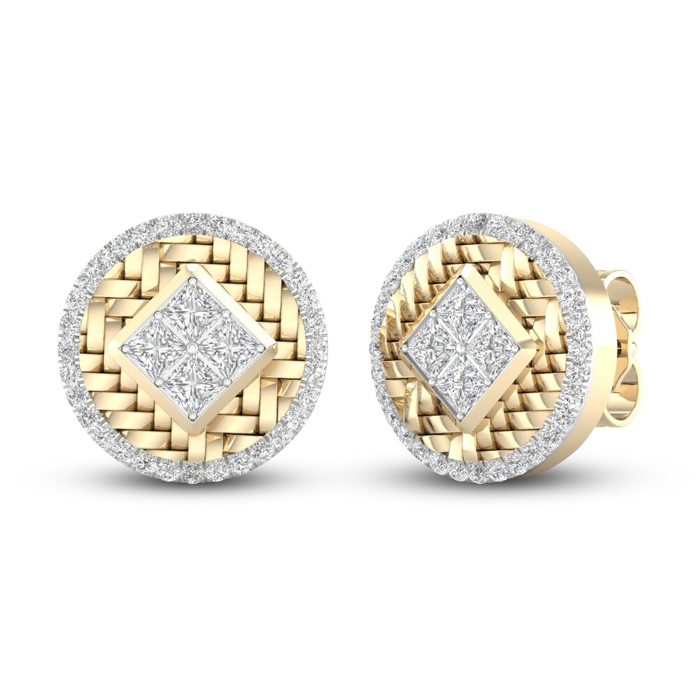 Men\'s Diamond Stud Earrings 1/2 ct tw Princess/Round 10K Yellow Gold Te01kNy8