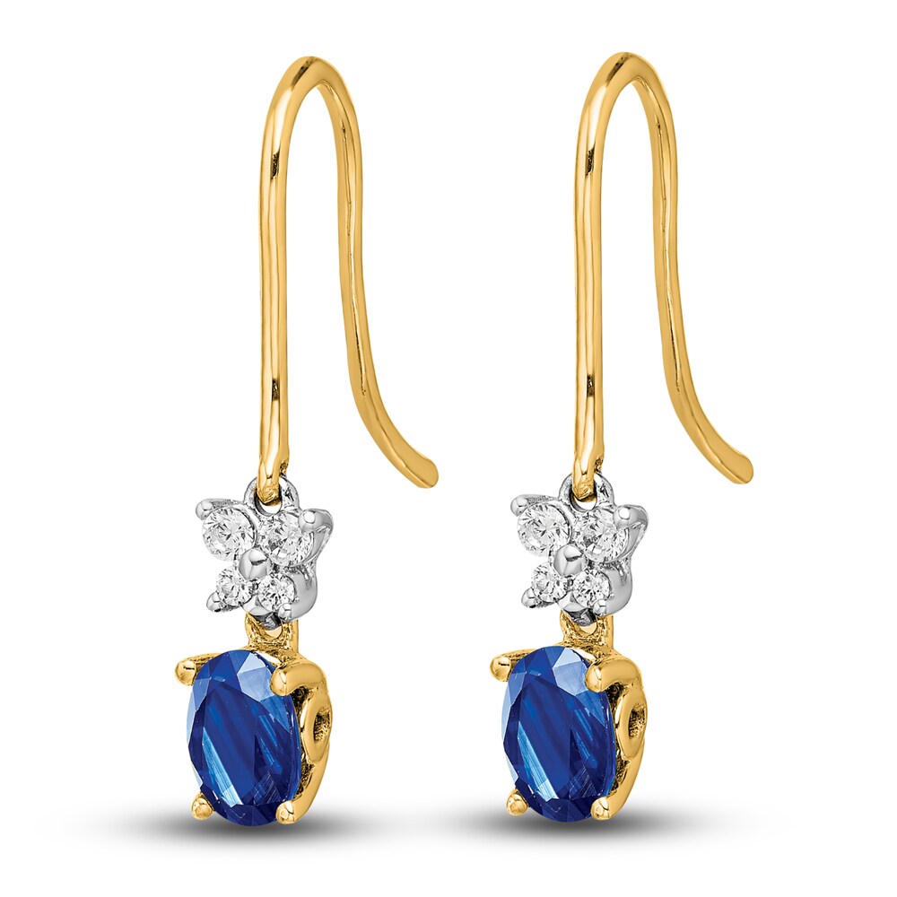 Natural Blue Sapphire Dangle Earrings 1/8 ct tw Diamonds 14K Two-Tone Gold Tszr5jCv