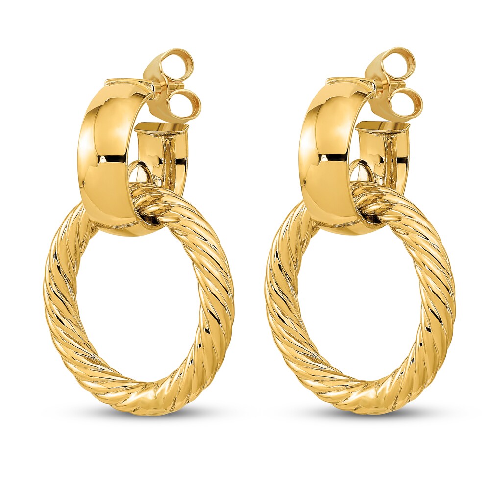 Textured Fancy Dangle Post Hoop Earrings 14K Yellow Gold TuJcPzfA