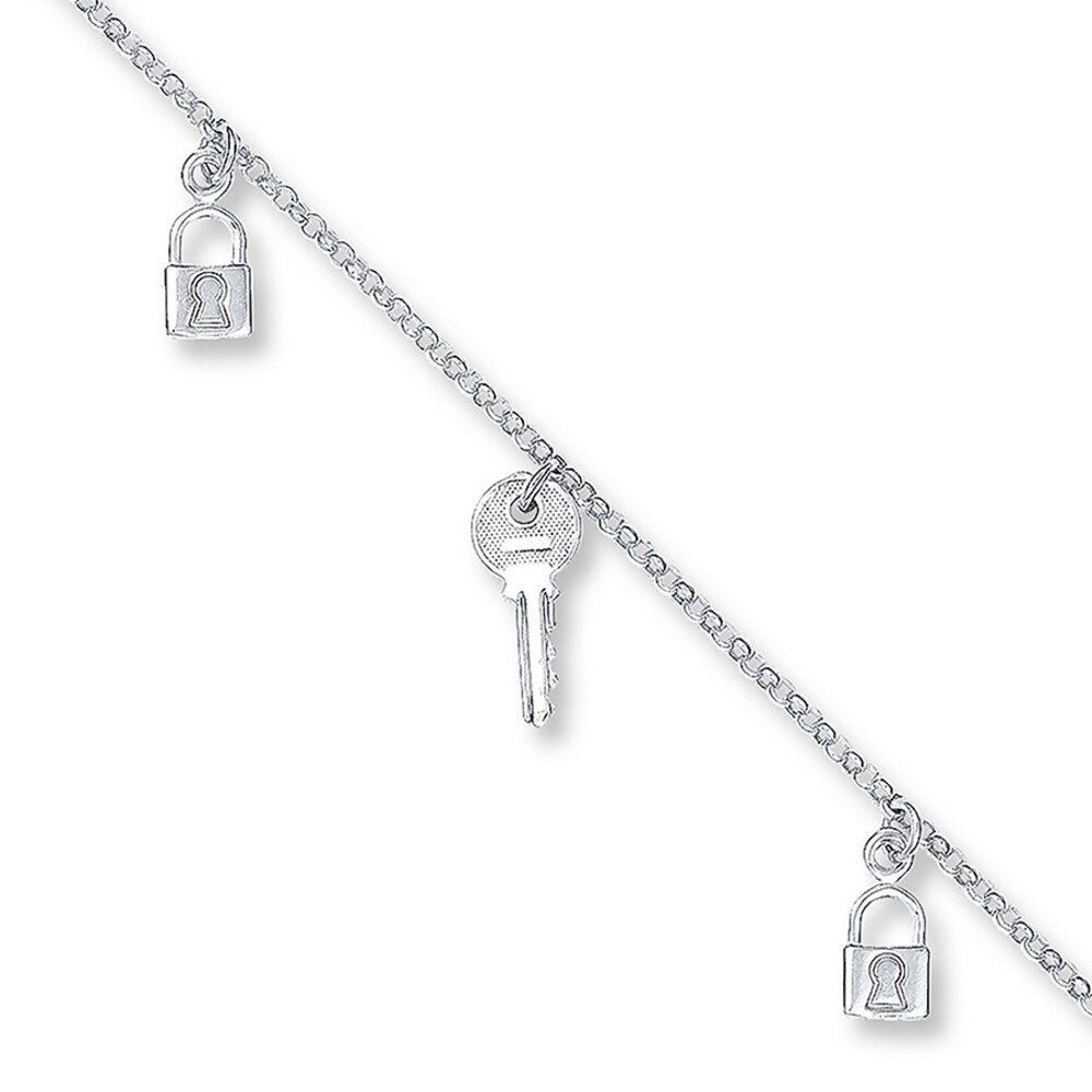 Lock & Key Anklet Sterling Silver 10 Length U0yQaMrY