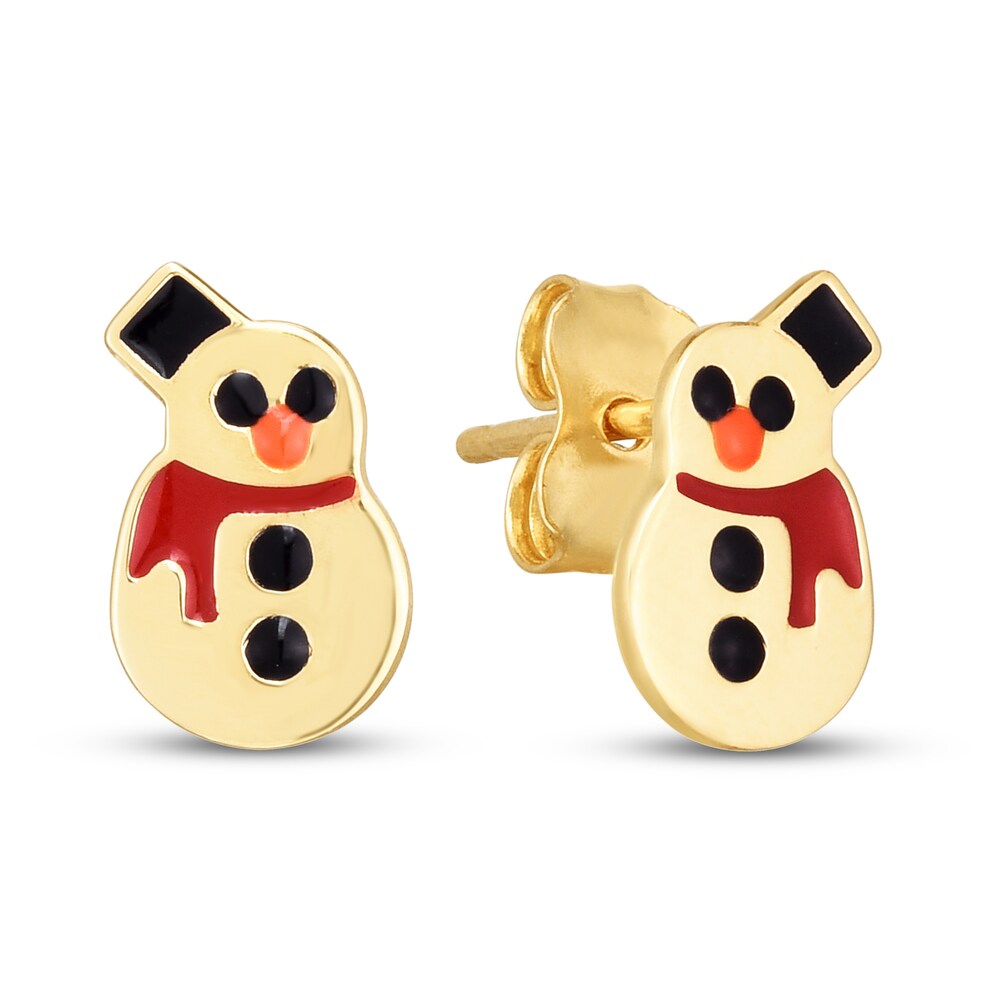 Snowman Stud Earrings Red/Black Enamel 14K Yellow Gold U1S6xsds