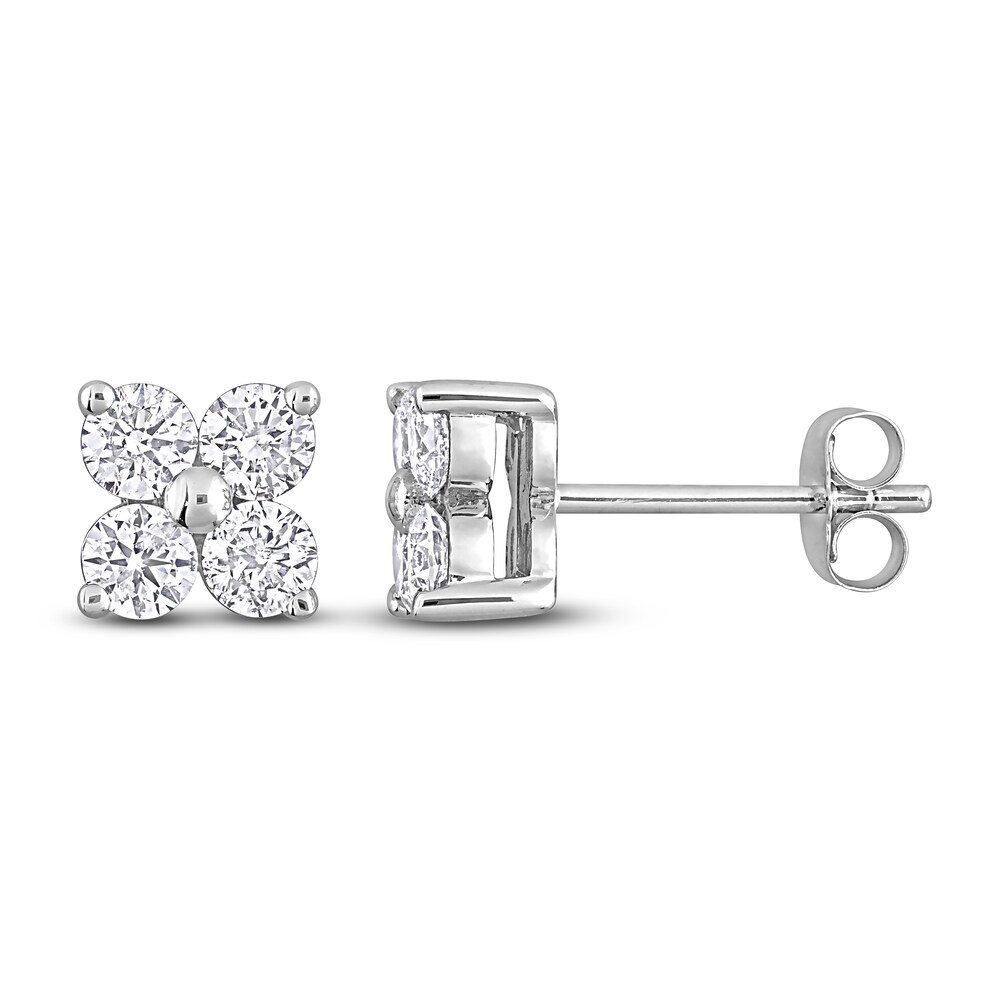 Diamond Flower Stud Earrings 1 ct tw Round 14K White Gold U4L8aroX