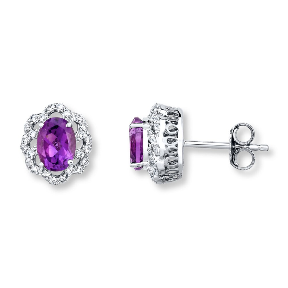 Amethyst Earrings 1/4 ct tw Diamonds 14K White Gold U57Xphyb