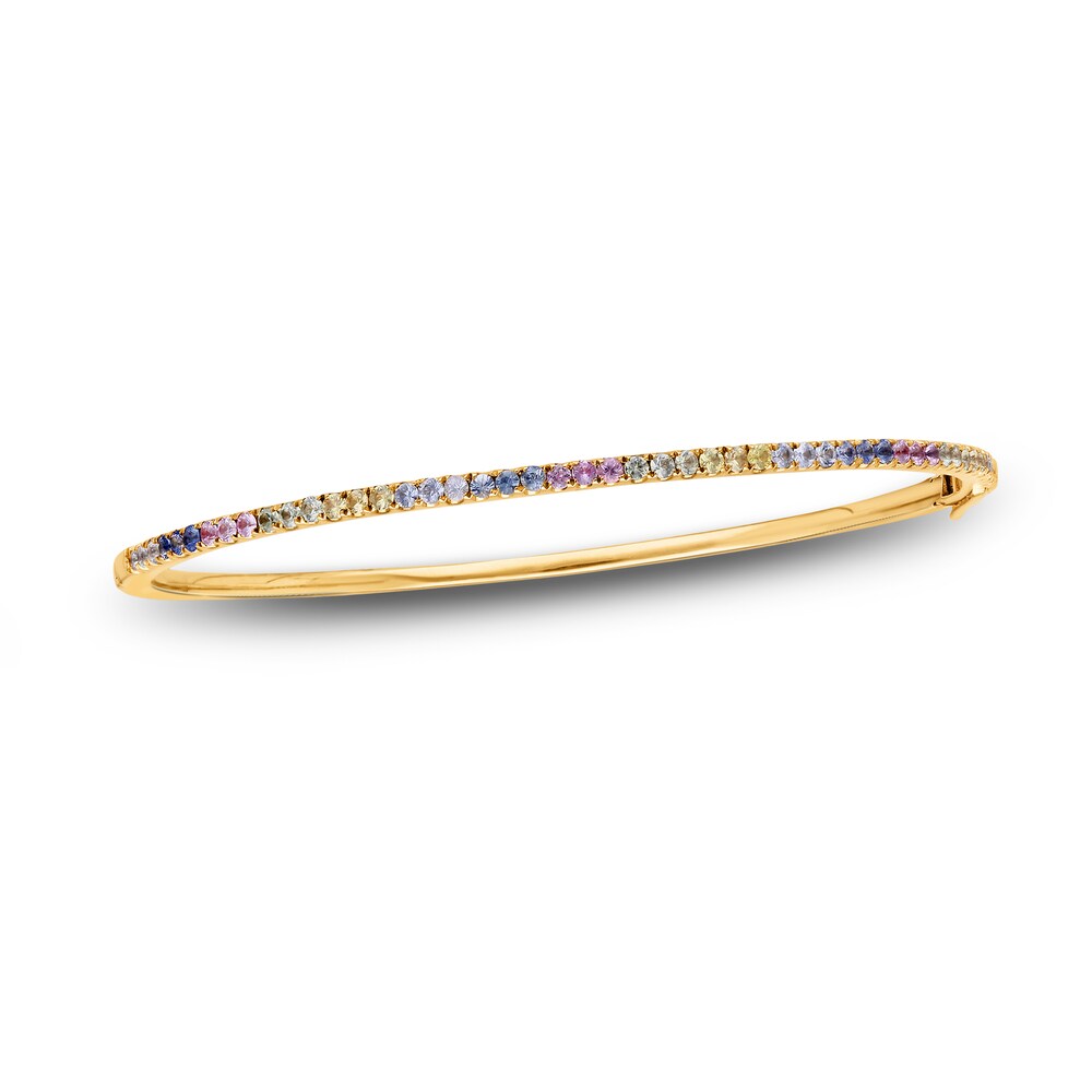 Kallati Multi-Sapphire Bangle Bracelet 1/20 ct tw Diamonds 14K Yellow Gold U9DfVQS7