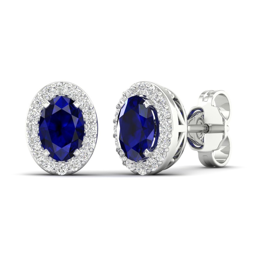 Lab-Created Blue Sapphire & Lab-Created White Sapphire Stud Earrings 10K White Gold UBiFMNcF
