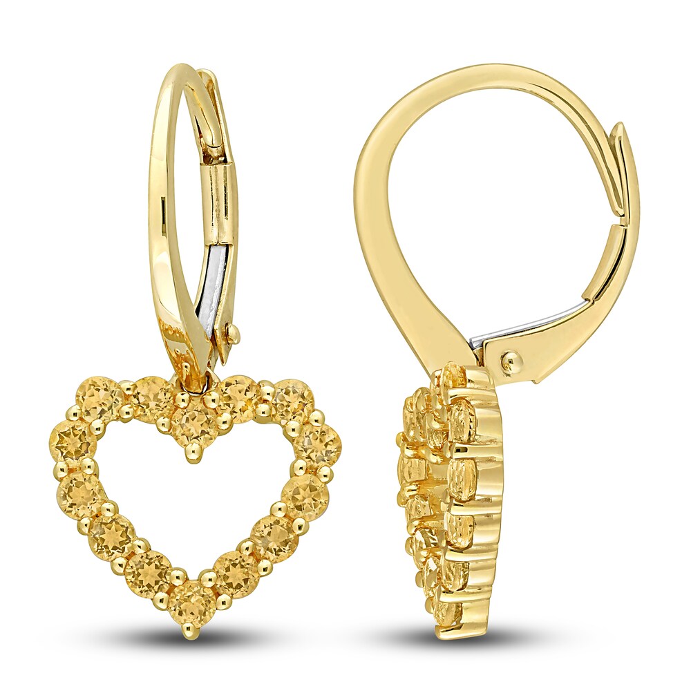 Natural Citrine Heart Dangle Earrings 10K Yellow Gold UCa9HS0h