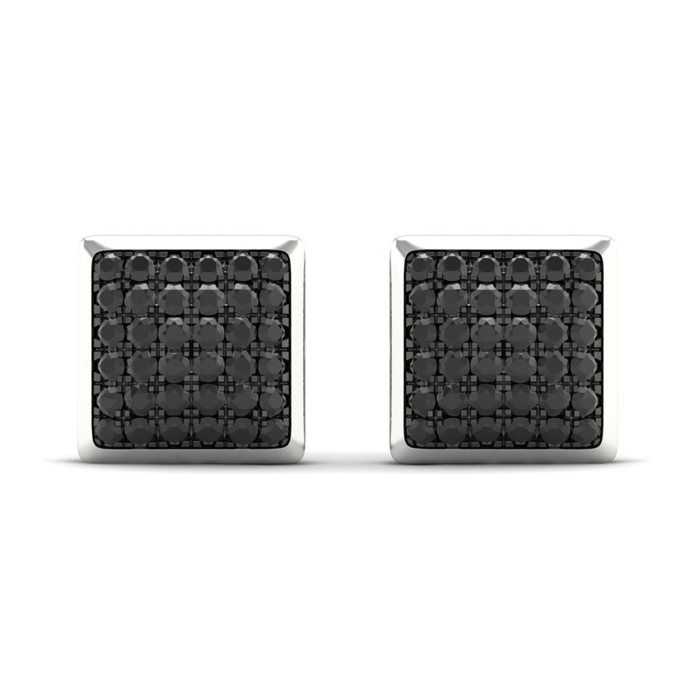 Men's Black Diamond Stud Earrings 1/2 ct tw Round 10K White Gold UG21pPuP