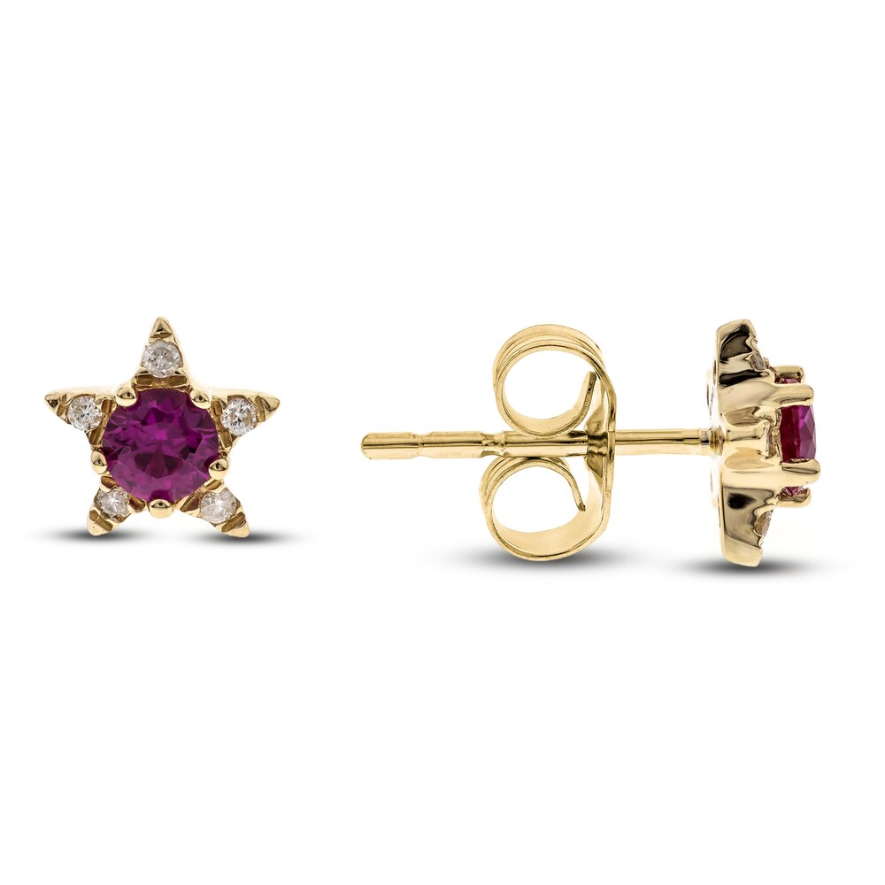 Lab-Created Ruby Star Stud Earrings 1/20 ct tw Diamonds 14K Yellow Gold UI3YvWXP