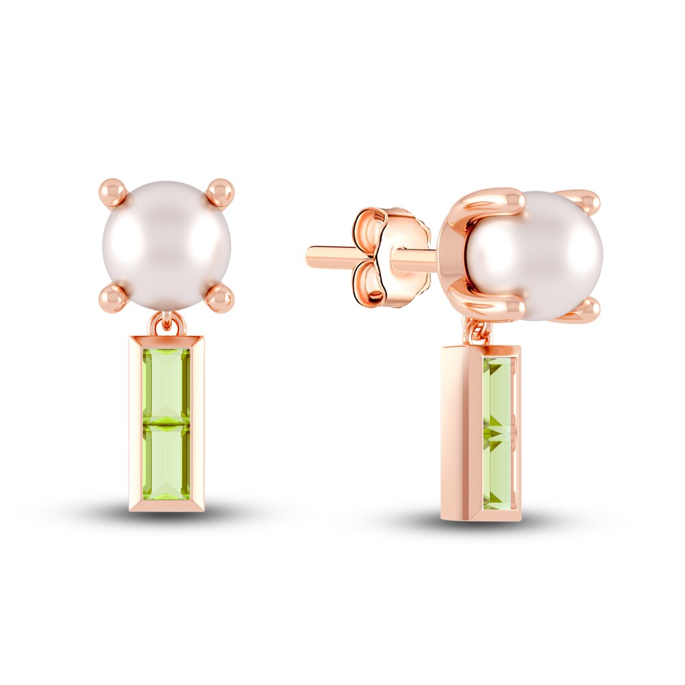 Juliette Maison Natural Peridot Baguette and Cultured Freshwater Pearl Earrings 10K Rose Gold UIPvluJX