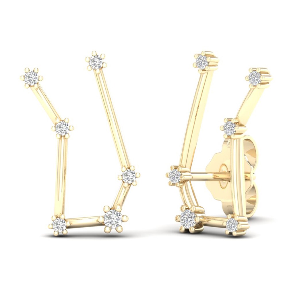 Diamond Gemini Constellation Earrings 1/8 ct tw Round 14K Yellow Gold UL3dG9WG