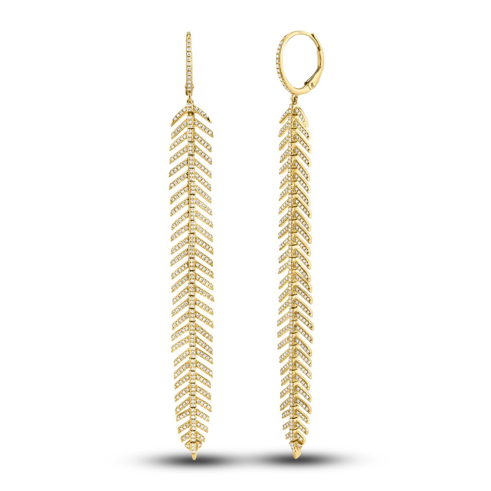 Shy Creation Diamond Feather Earrings 1-1/4 ct tw Round 14K Yellow Gold SC55004558 UMlIrLnQ