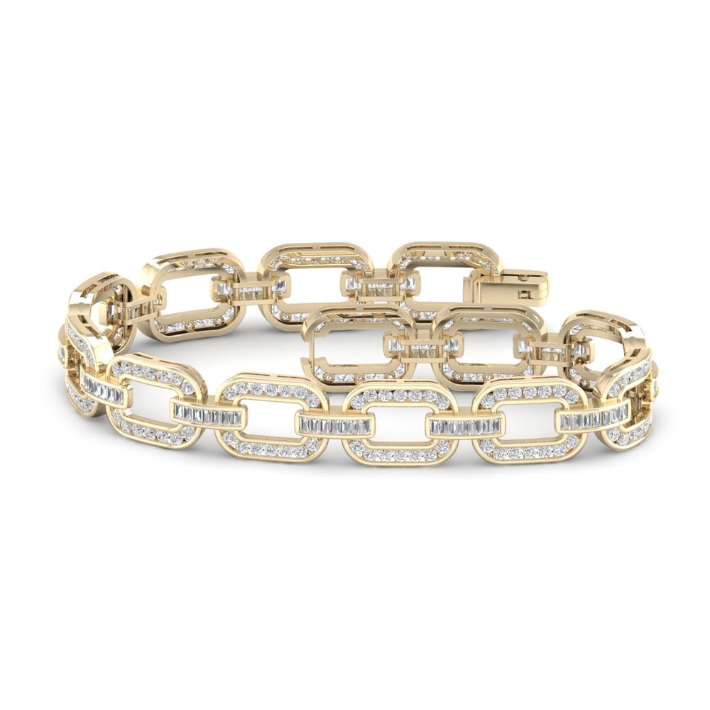 Men\'s Lab-Created Diamond Bracelet 6 ct tw Round/Baguette 14K Yellow Gold UNSLN5kC [UNSLN5kC]