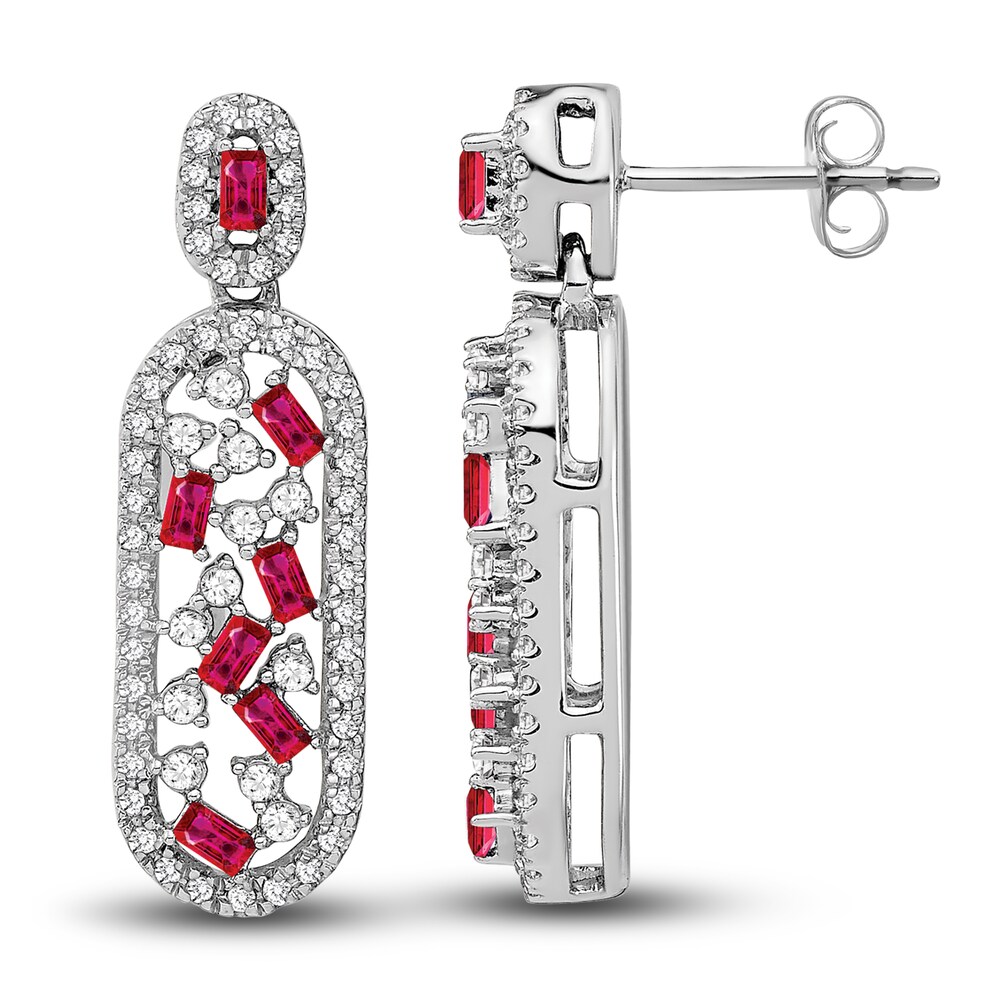 Natural Ruby Earrings 1/2 ct tw Diamonds 14K White Gold UY7q3rwj