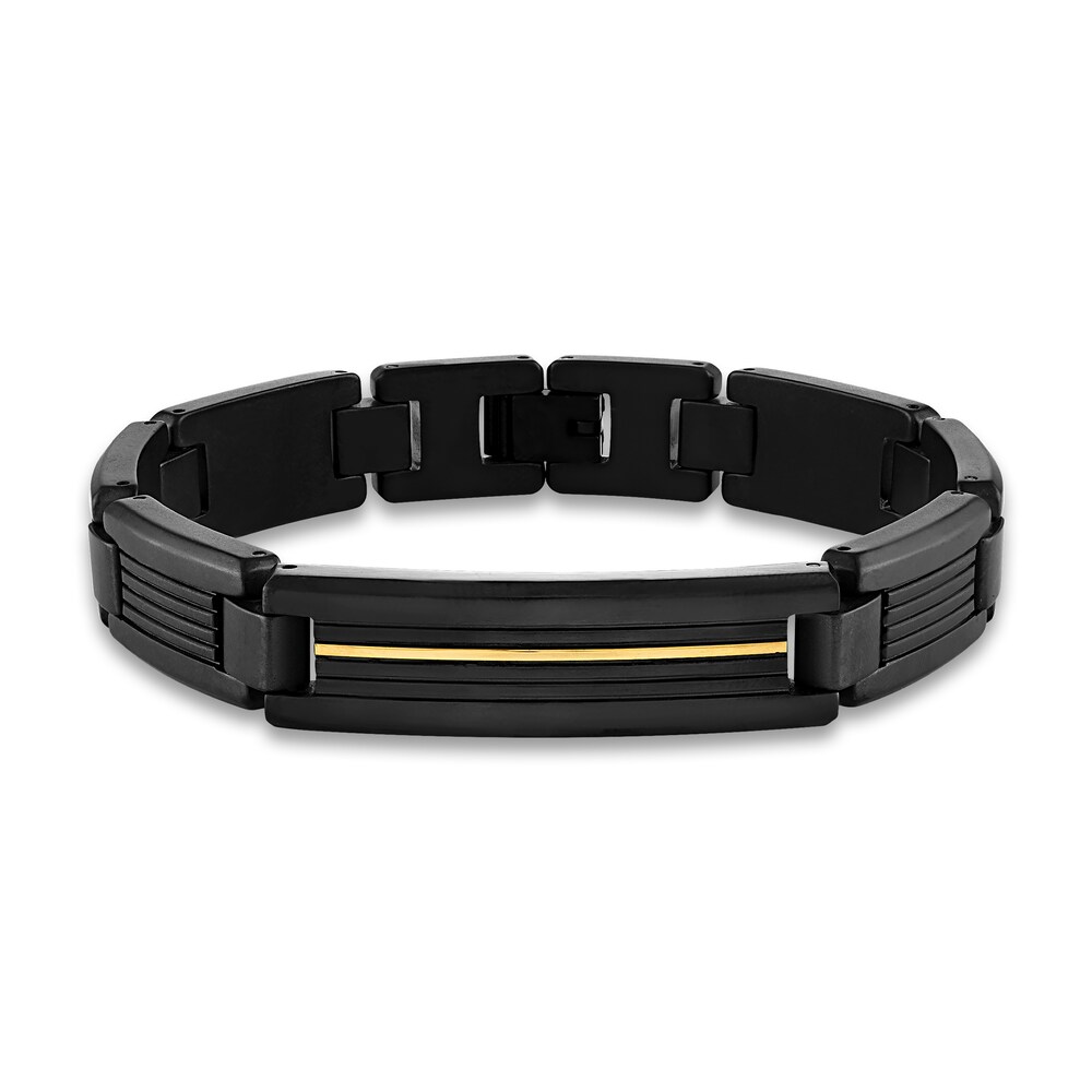 Men's Accent Bracelet Gold Ion-Plated Stainless Steel/Black Titanium 8.5" UYCzRuEr