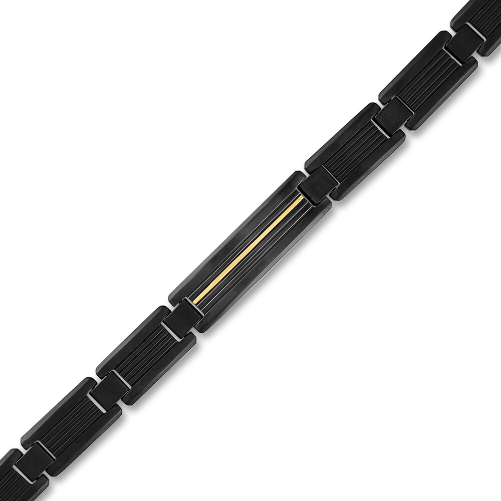 Men\'s Accent Bracelet Gold Ion-Plated Stainless Steel/Black Titanium 8.5\" UYCzRuEr