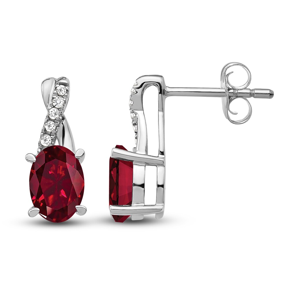 Natural Ruby Earrings 1/20 ct tw Diamonds 14K White Gold UdvUCXwE