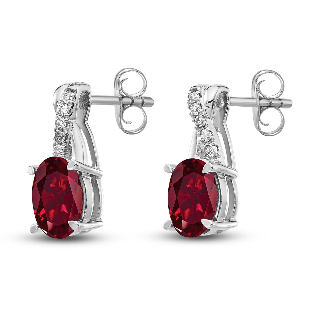Natural Ruby Earrings 1/20 ct tw Diamonds 14K White Gold UdvUCXwE