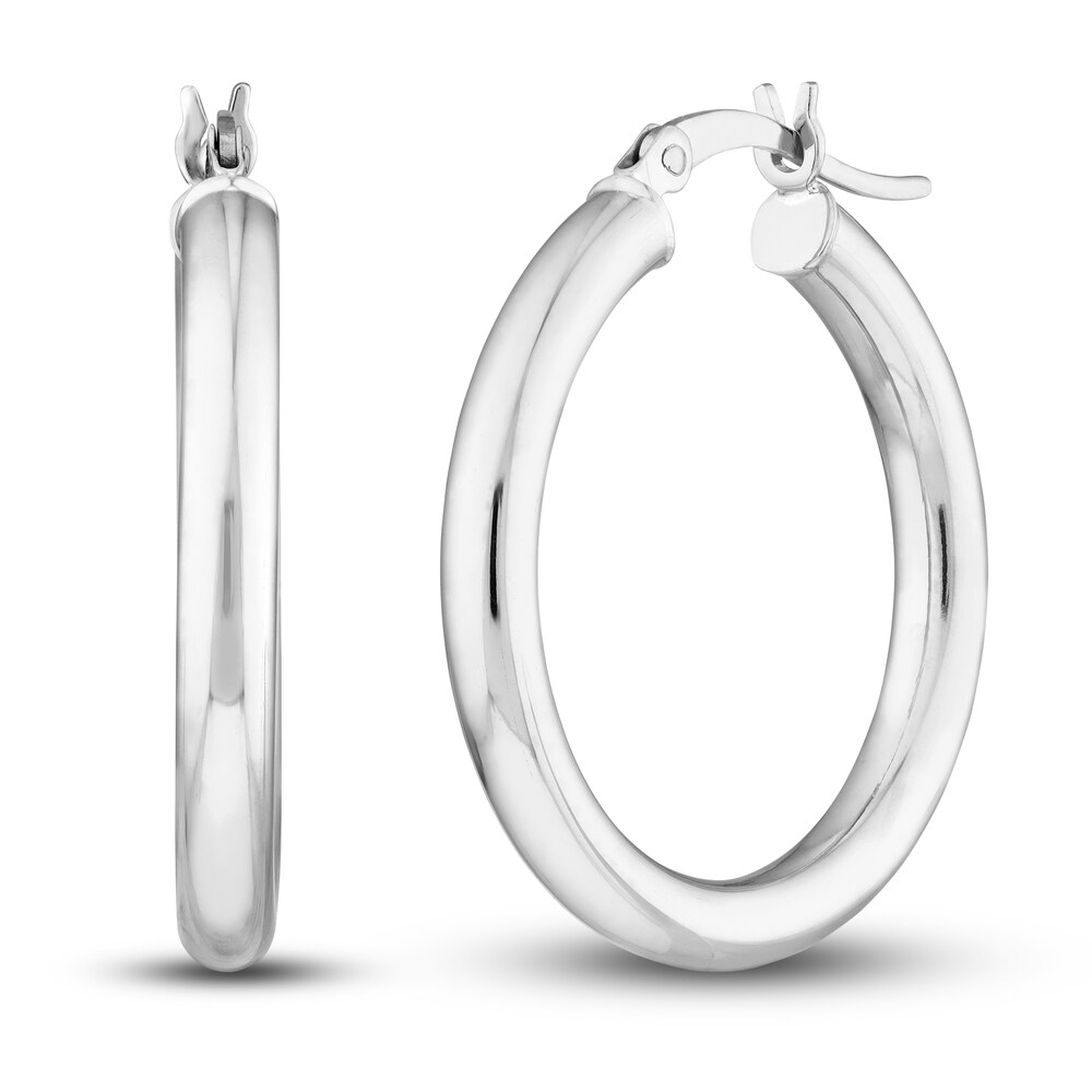 Polished Hoop Earrings 14K White Gold 25mm Ufktus1O