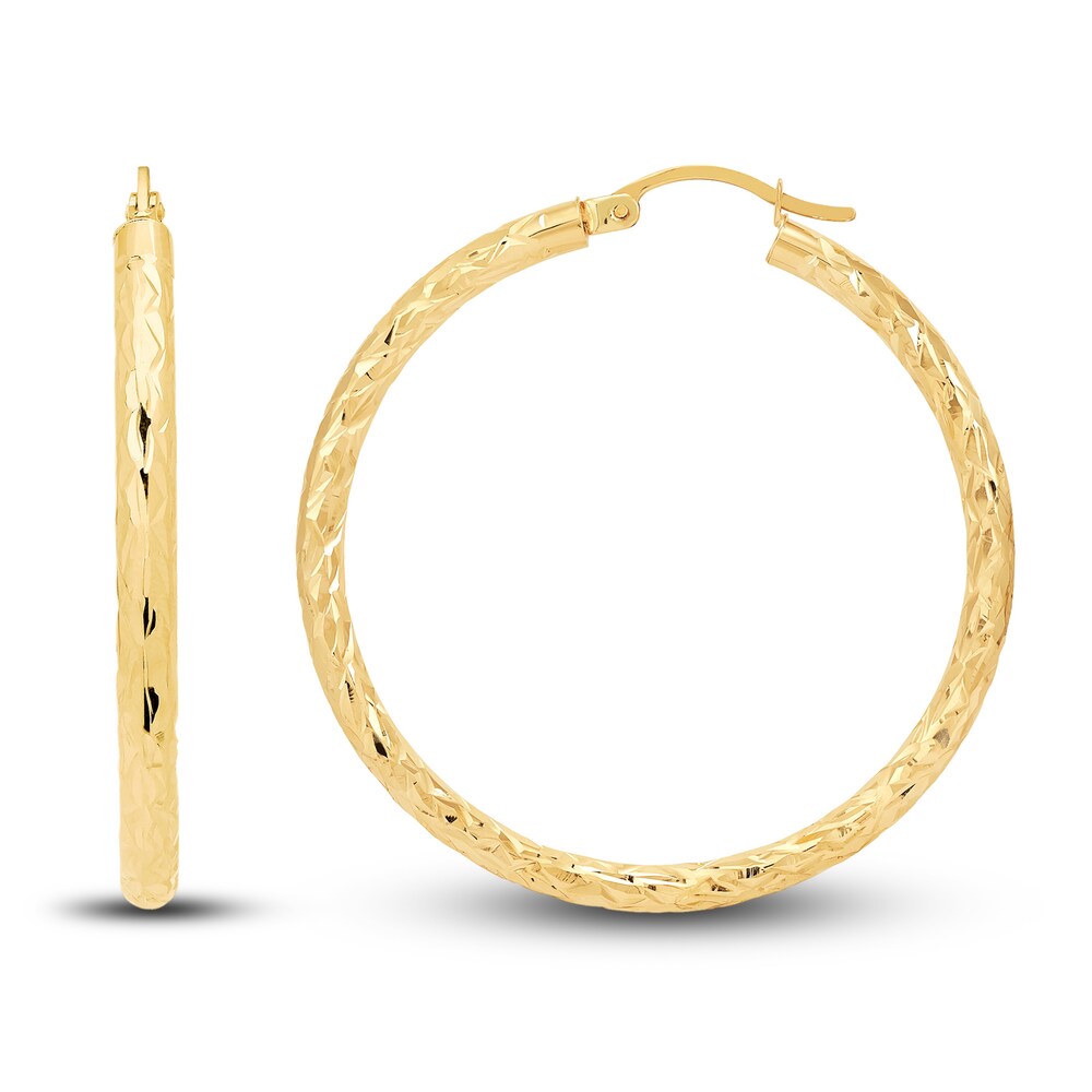 Diamond-Cut Round Tube Hoop Earrings 14K Yellow Gold UjIfaWg4