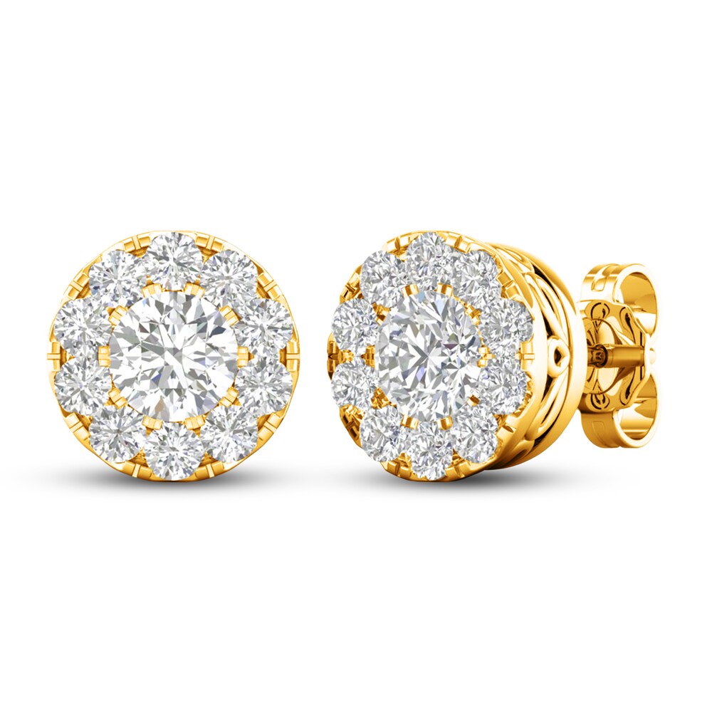 Lab-Created Diamond Halo Earrings 1-1/2 ct tw Round 14K Yellow Gold Uk2WvHde