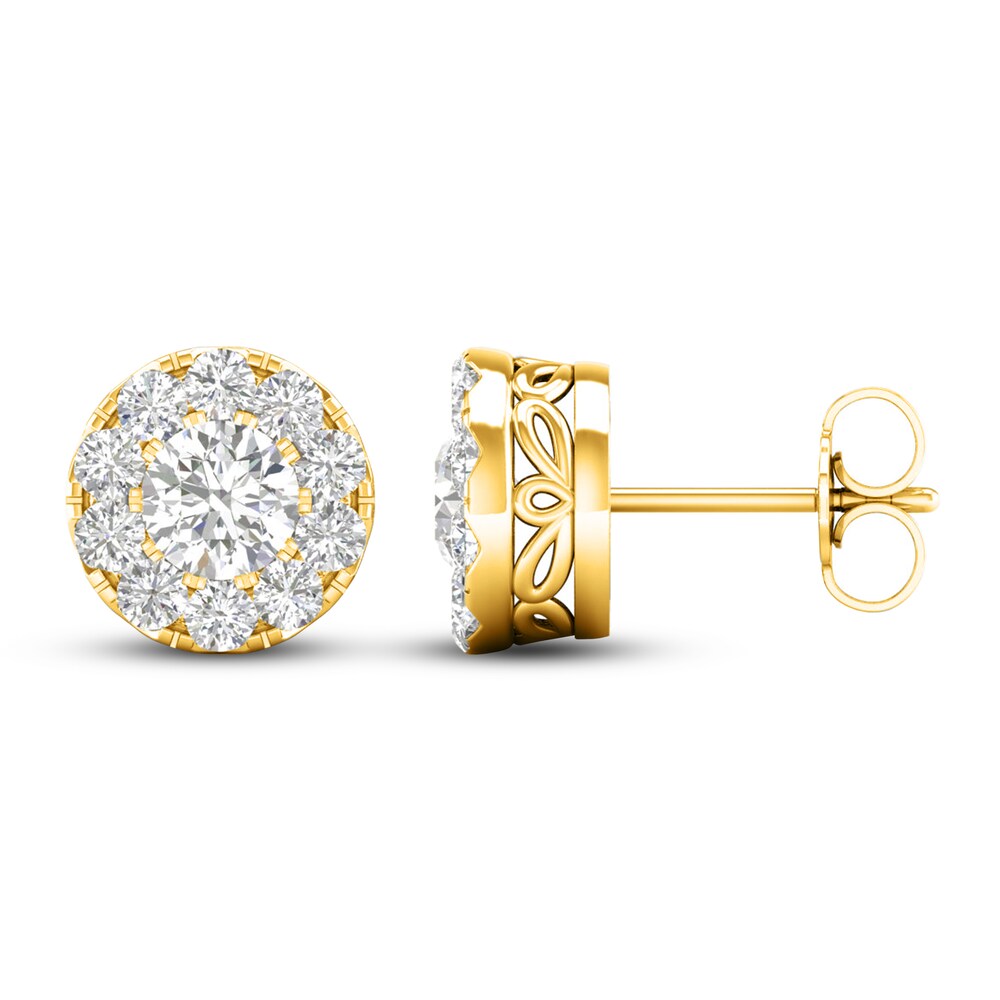 Lab-Created Diamond Halo Earrings 1-1/2 ct tw Round 14K Yellow Gold Uk2WvHde