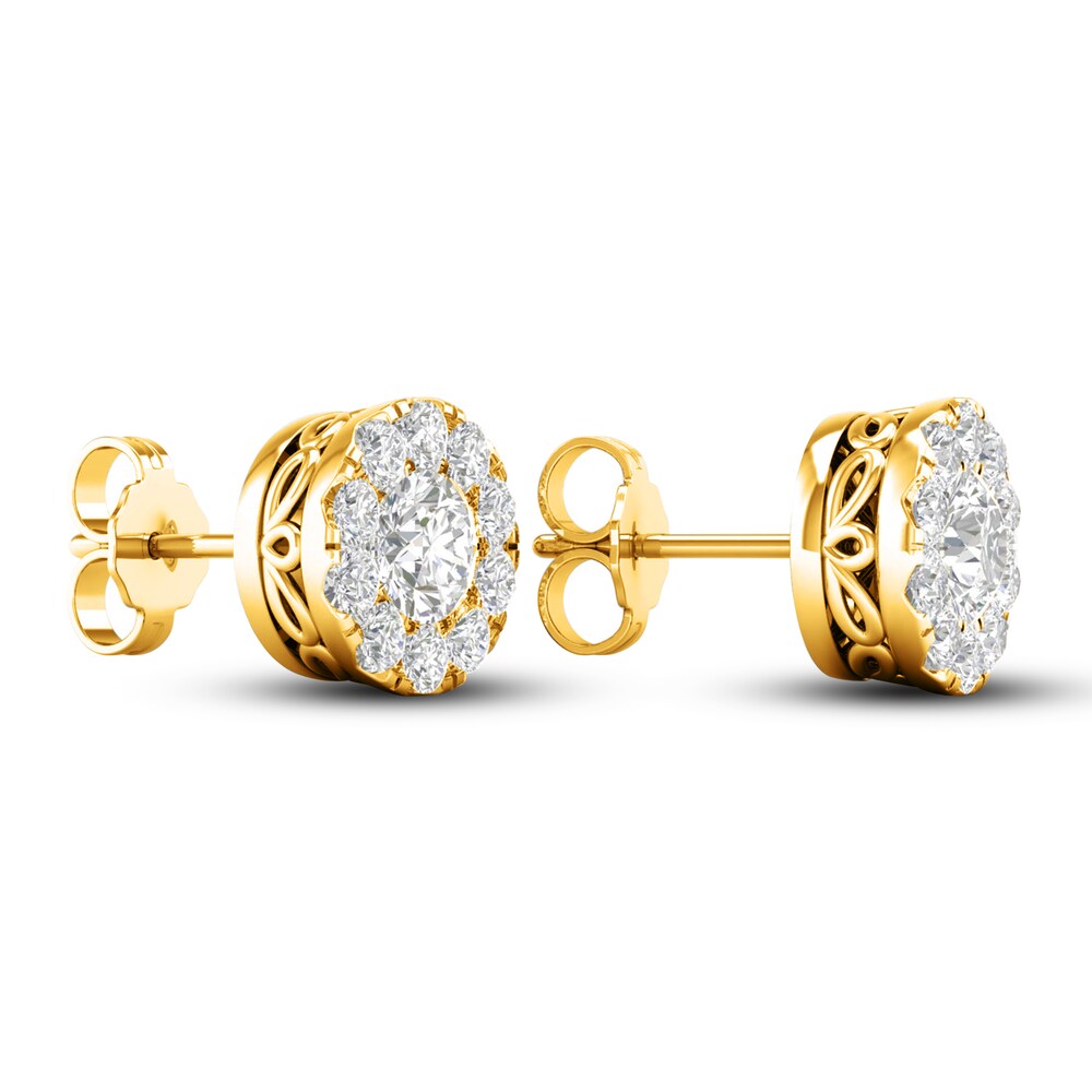 Lab-Created Diamond Halo Earrings 1-1/2 ct tw Round 14K Yellow Gold Uk2WvHde