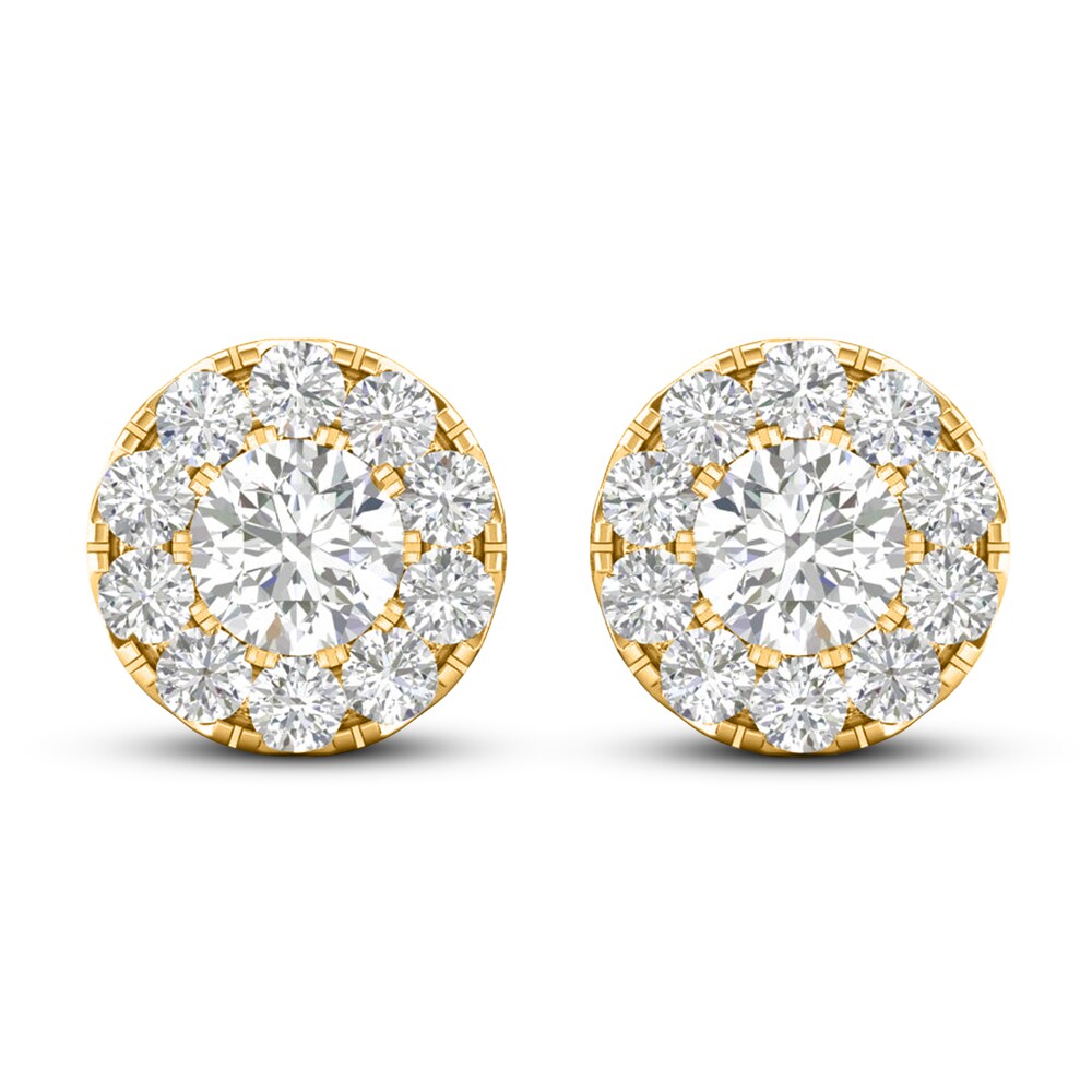 Lab-Created Diamond Halo Earrings 1-1/2 ct tw Round 14K Yellow Gold Uk2WvHde